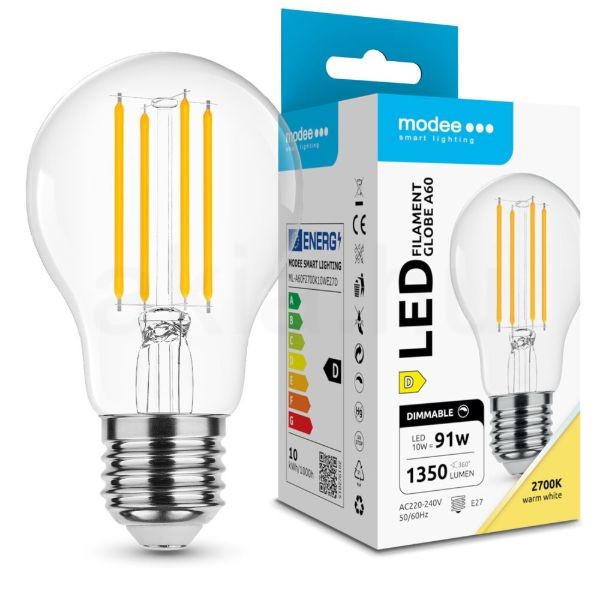 Modee LED Izzó Filament A60 10W E27 360° 2700K (1350 lumen) dimm. ERP