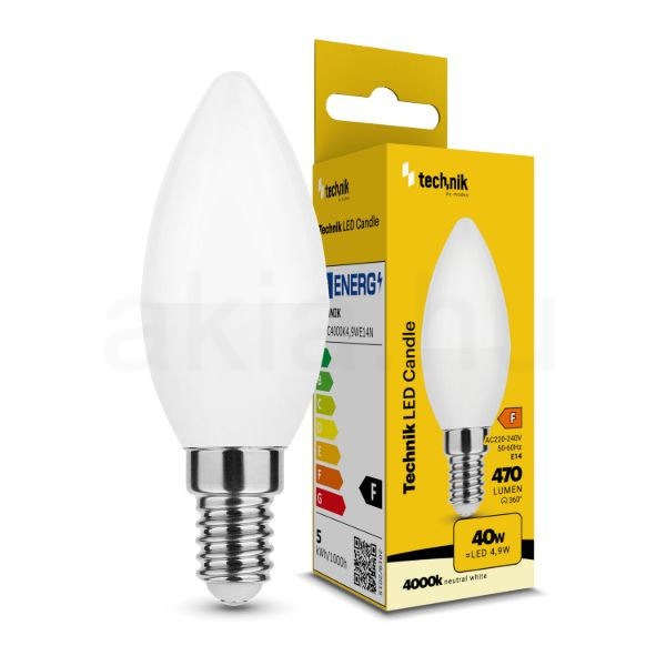 Technik LED Izzó Gyertya (Candle) C37 4,9W E14 200° 4000K (470 lumen) ERP